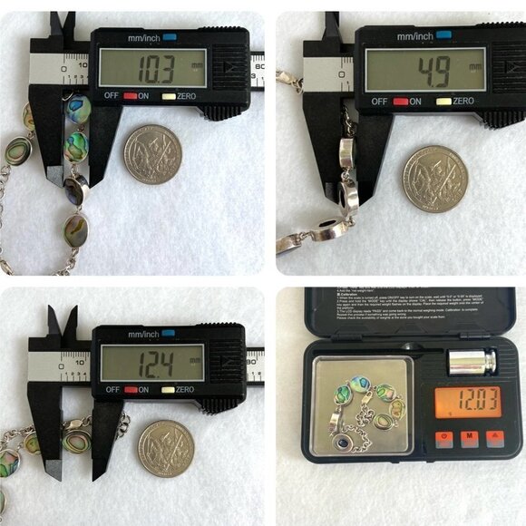 Sterling Silver 925 Oval Bezel Set Abalone Link Cable Chain Bracelet 6.5"- 7.75" - Picture 10 of 16